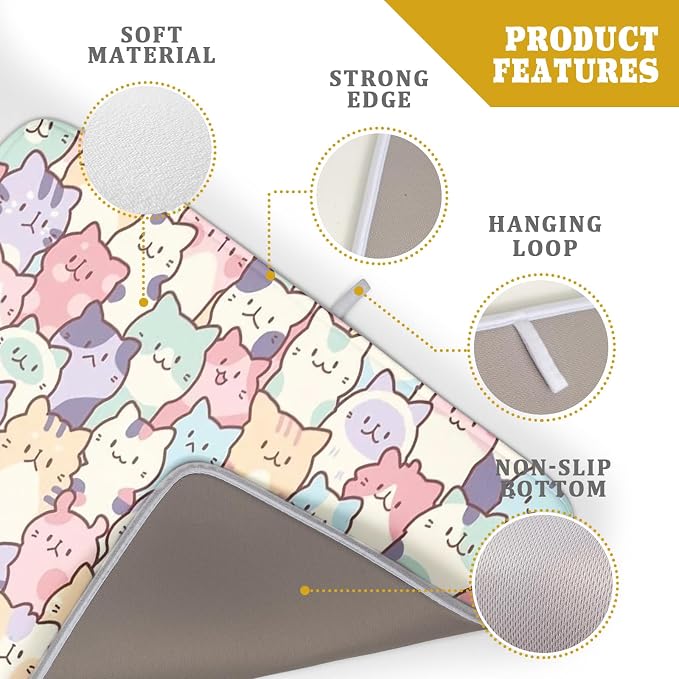 Colorful Cats Dish Drying Mat 18x24 inch Cute Animal Microfiber Reversible Fast - Image 4