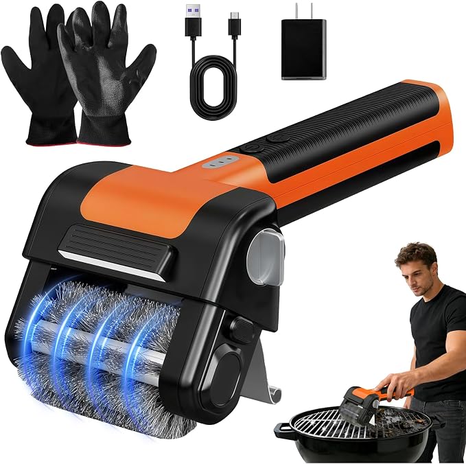 Electric Rotary Grill Brush, 950 RPM Cordless Rechargeable BBQ Tool by Freeyourhandsandtravelwit