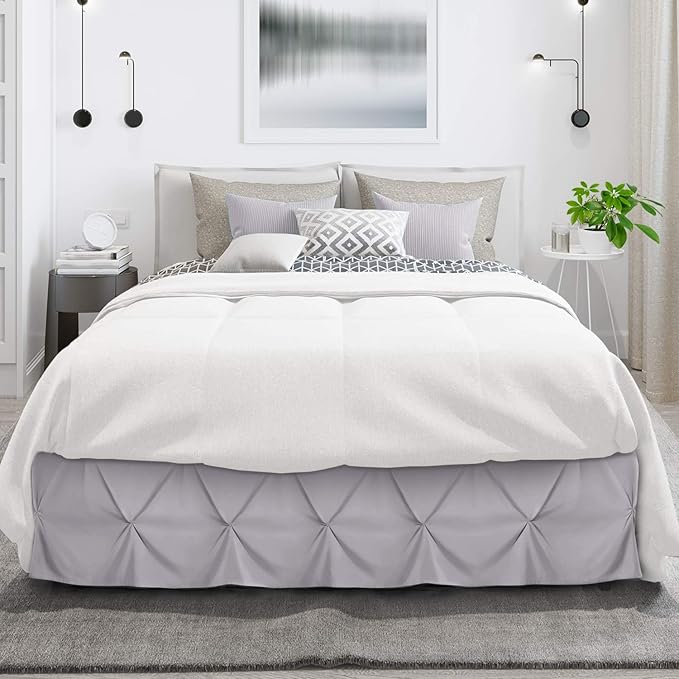 Nestl Grey Lavender Bed Skirt Full Size, Pinch Pleat Full Bed Skirt, 14" Inch Drop Full Bedskirt, Hotel Quality Grey Lavender Bed Skirts, Premium Microfiber Grey Lavender Full Bed Skirt