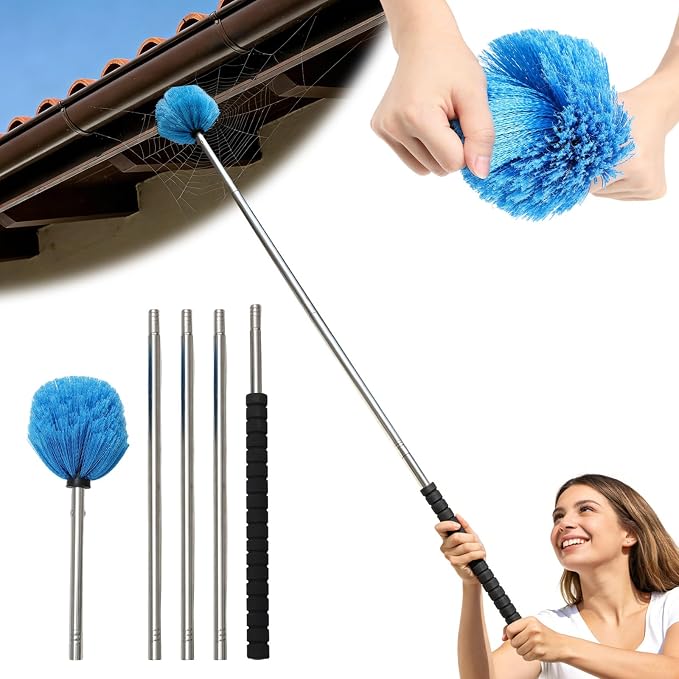Cobweb Duster Brush with Extension Pole, Lightweight 5ft Long Spider Web by DAKEPOLE