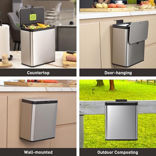 EKO Kitchen Compost Bin, 7L / 1.85 Gal Stainless Steel - Image 4