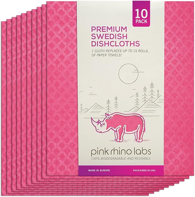 Swedish Dishcloths – Eco-Friendly Reusable Kitchen Towels – 10 Pack Cleaning by PinkRhinoLabs