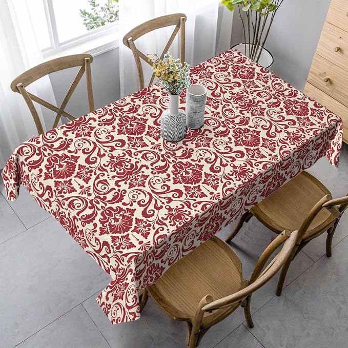 Vintage Damask Rectangular Tablecloth Red Floral 52x70 Table Cloth - Image 2