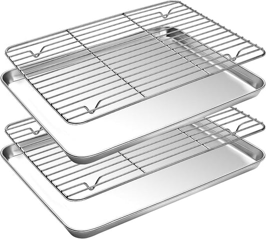 Baking Sheet with Cooling Rack Set, CEKEE Stainless Steel Non Stick Small by CEKEEBakingEasilyHappily