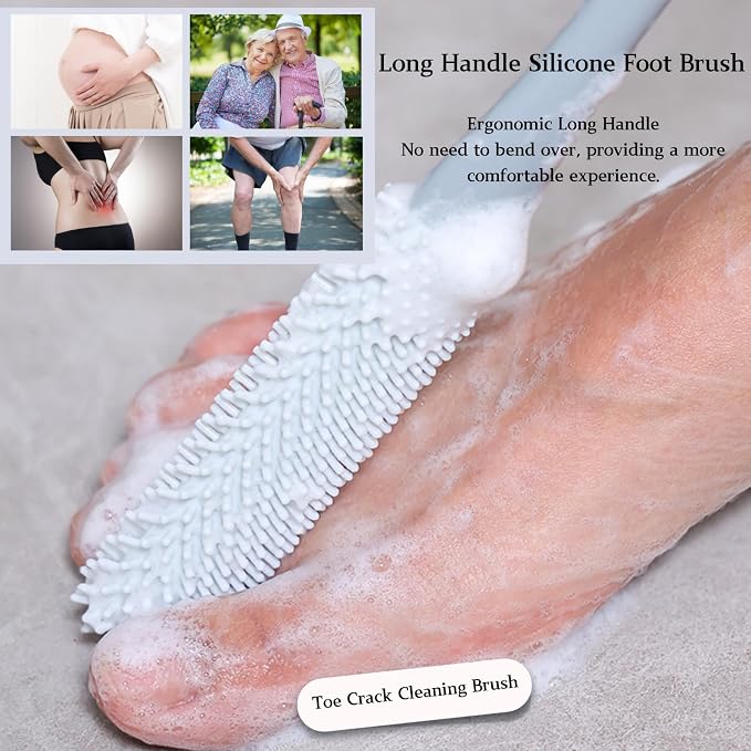 Toe Cleaning Brush with 15.7" Long Handle, Foot Scrubber in Shower, No Bending - Image 2
