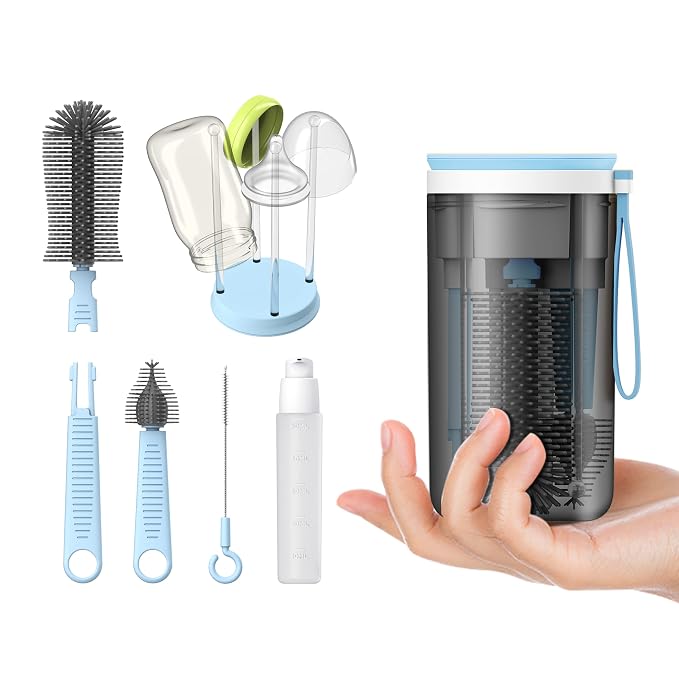 Travel Bottle Brush with Portable Bottle Drying Rack, Travel Essentials by VOGOGE