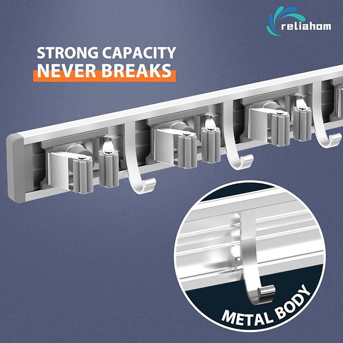 reliahom Broom Holder Wall Mount, 2 Pack 5 Racks - Image 2