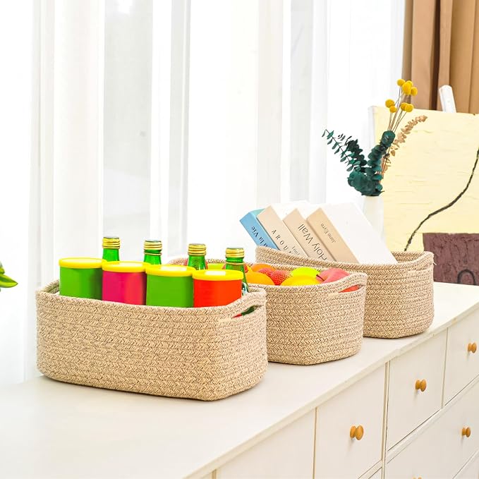 Small Baskets for Organizing, Woven Storage Baskets for Shelves, Small Rope - Image 4