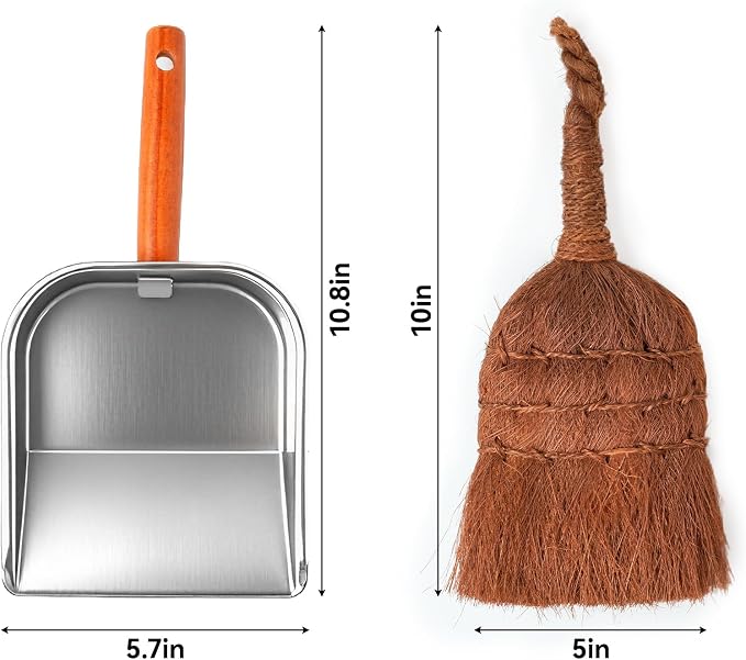 Mini Dustpan and Brush Set, Palm Fiber Handheld Small Broom and Metal Dustpan - Image 5