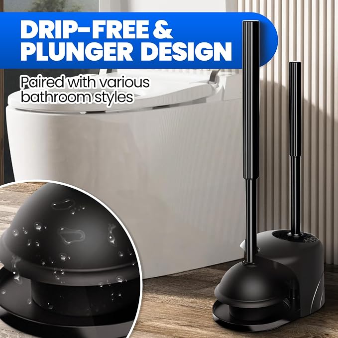 2Pack 2 in 1 Toilet Brush and Plunger Set, Extended Handle Plunger, Toilet Bowl - Image 2
