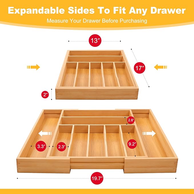Large Premium Bamboo Silverware Organizer - Image 2