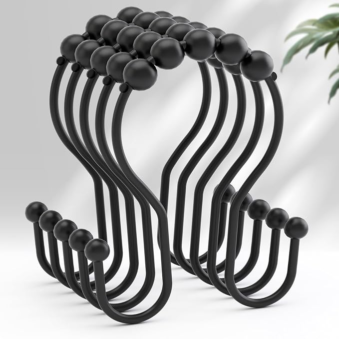 AmazerBath Shower Curtain Hooks Black Shower Curtain Rings, Metal Shower by AmazerBath