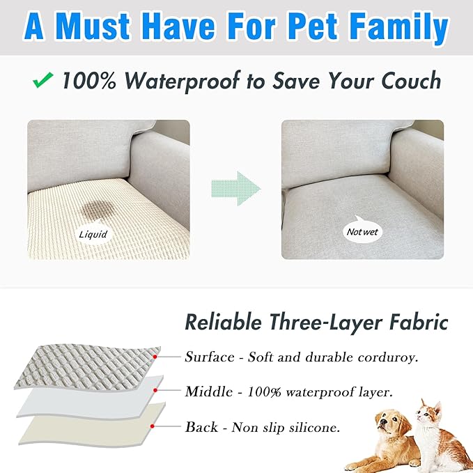 Couch Arm Covers, Sofa Arm Covers, Waterproof Armrest Cover for Sofa, Armchair, Loveseat, Headrest Cover, Non-Slip Recliner Arm Cover, Arm Chair Covers Set of 2 (Beige, 23"×19")