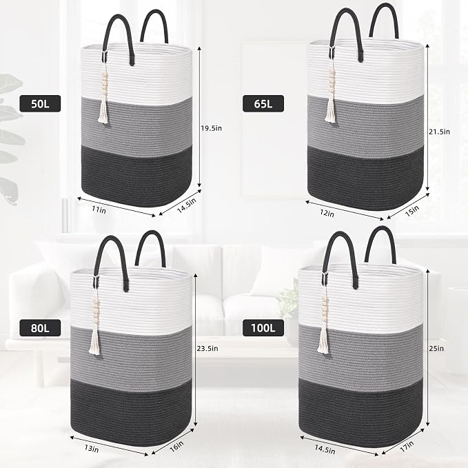 Woven Laundry Basket for Clothes, 65 L Large Rectangle Laundry Hampers - Image 3