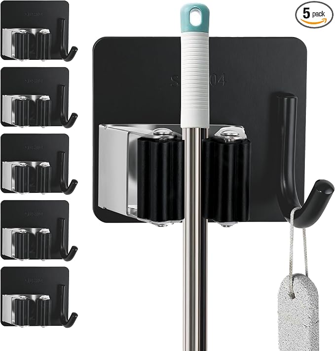 5 Pack Mop and Broom Holder Wall Mount, Stainless Steel Mop and Broom Hanger by ZoiNavyer