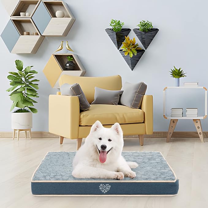 VANKEAN Waterproof Dog Pad Bed Mat Reversible (Warm&Cool), Removable Washable Cover & Waterproof Inner Lining, Pet Mattress for Cats and Dogs, Joint Relief Crate Bed, Navy-Medium