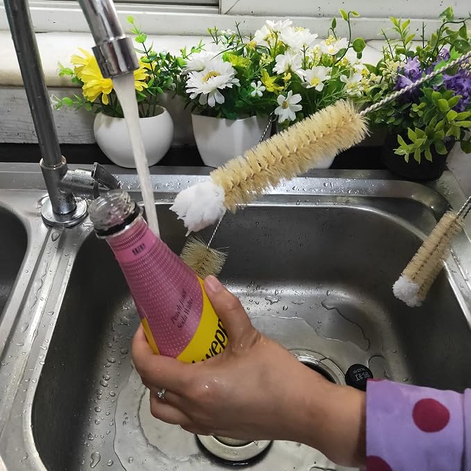 NewFerU Stainless Steel Soda Bottle Cleaning Brush in Natural Boar Bristle Wool - Image 6