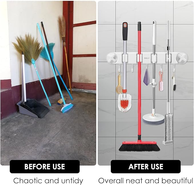 Broom Holder Wall Mount Sturdy Mop and Broom Organizer - Image 4