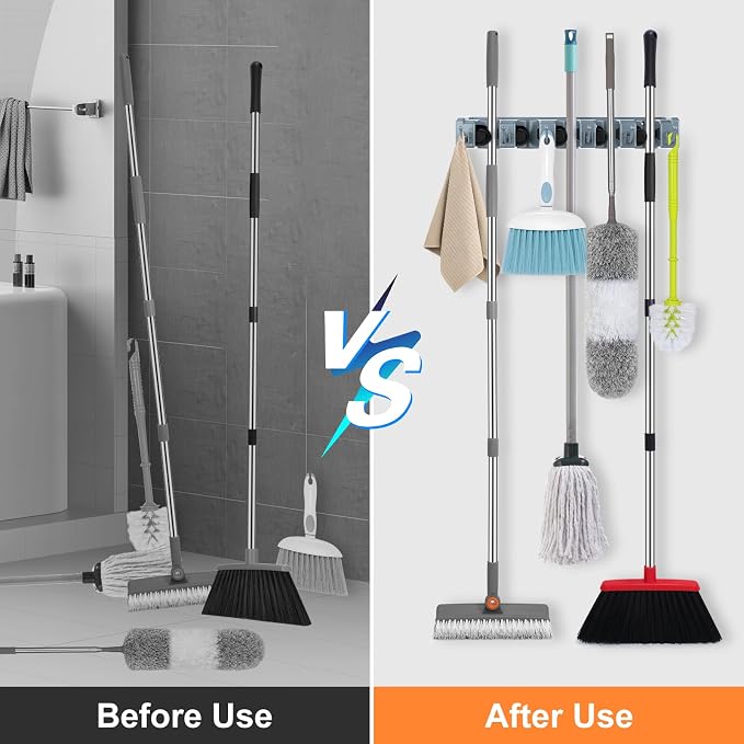 nacena Broom Holder Wall Mount, 2 Packs grey Wall Hanging Garden Tool & Utility - Image 4