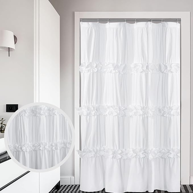 Ruffle Stall Shower Curtain, Vintage Handcrafted Bow Tie Bath Curtain - Image 2