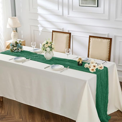 BALCONY & FALCON 2 Pack Emerald Green Cheesecloth Table Runner 10FT 120 Inch Rustic & Boho Farmhouse Gauze Cheese Cloth Runners for Wedding Fall Thanksgiving Christmas Party Baby Shower Birthday Decor