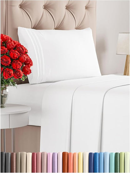 Twin Size 3 Piece Sheet Set - Comfy Breathable & Cooling Bed Sheets Set - Hotel Luxury Bedding for Women, Men, Kids, Teens, Boys & Girls - Deep Pockets, Ultra-Soft and Wrinkle Free - Oeko-Tex - White