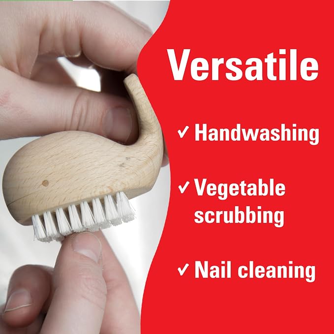 Kikkerland Hand-Crafted Multi-Purpose Beechwood Whale Scrub Brush – Supplies - Image 4