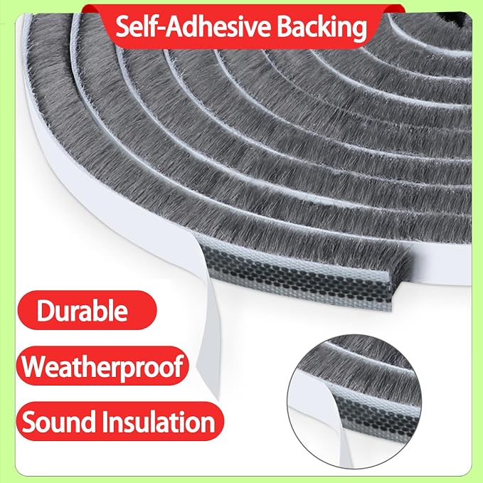 Strong Adhesive Brush Weather Stripping, 0.2in Thick x 0.4in x 66FT, Winter - Image 3