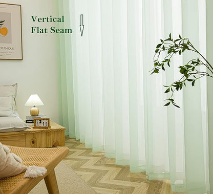 PI Short Sheer Curtains 45 inches Long with Ring Top,Cool Voile Sheer Window Curtain for Study/Farmhouse 2 Panels (W52XL45, Mint Green)