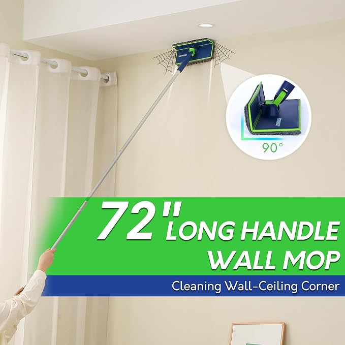 BOOMJOY Wall Cleaner Mop with Foldable Panel, Baseboard Cleaner Tool with 72" - Image 2