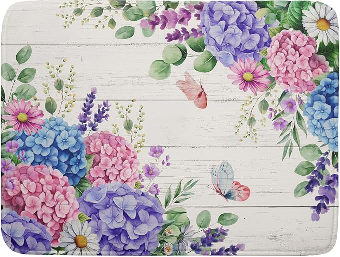 Hydrangea Floral Dish Drying Mat 18x24 inch Spring Summer Decorative Fast Dry by Giwawa