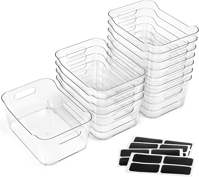 12 PACK Multi-Use Clear Plastic Storage Bins by MakeLifeBetterEasier
