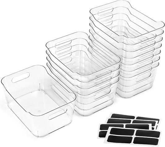12 PACK Multi-Use Clear Plastic Storage Bins by MakeLifeBetterEasier