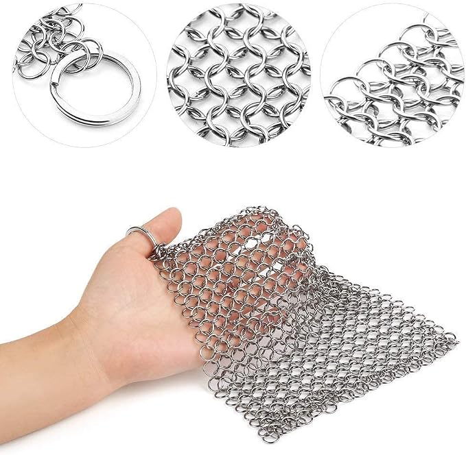 Cast Iron Cleaner 8"x6" 316L Stainless Steel Chainmail Scrubber - Image 2