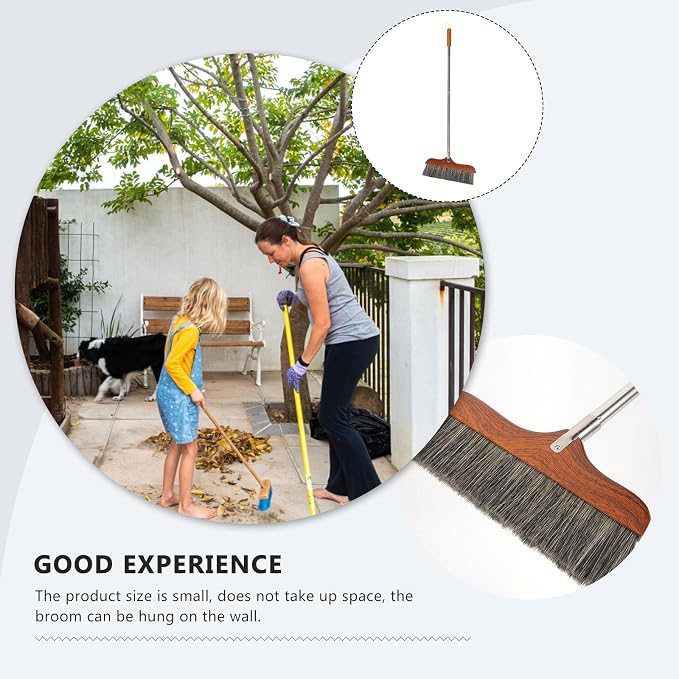Yardwe Horse Hair Soft Bristle Broom Wooden Handle Angle Broom Floor Cleaning - Image 6