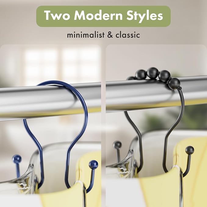 AmazerBath Shower Curtain Hooks Blue Shower Curtain Rings, Simple Double Hook - Image 5