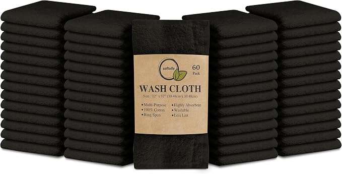 Softolle 100% Cotton Ring Spun Wash Cloths – Bulk Pack of Washcloths – 12x12 by Softolle