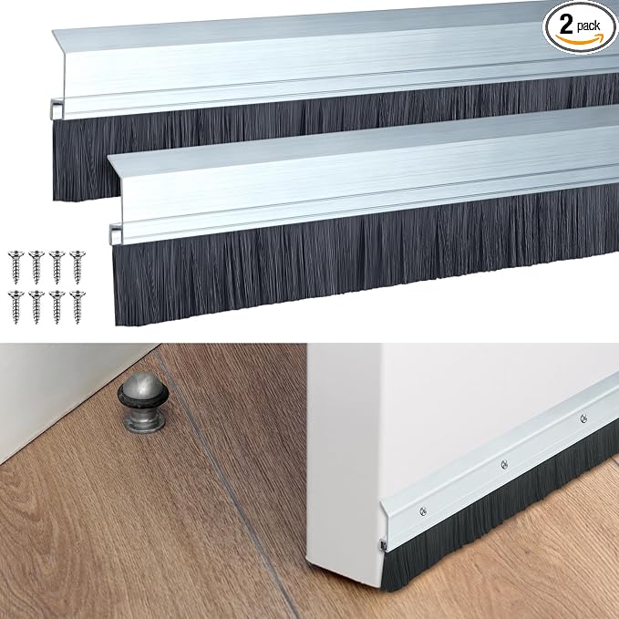 Hushee 2 Pack 36 Inches Brush Door Sweep, Aluminum Door Sweep Bottom, by Hushee