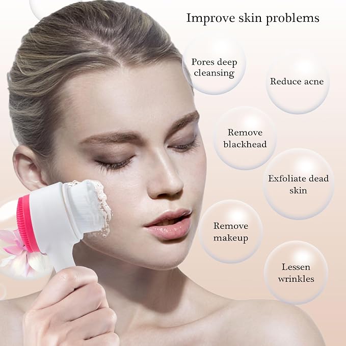 Face Brush 2 in 1, Silicone Facial Cleansing Exfoliating Brush Soft Bristles - Image 4