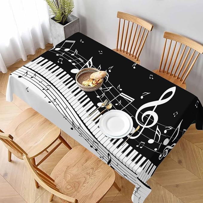 Piano Music Musical Notes Table Linens 52x70 Classical Black White Piano Keys - Image 3
