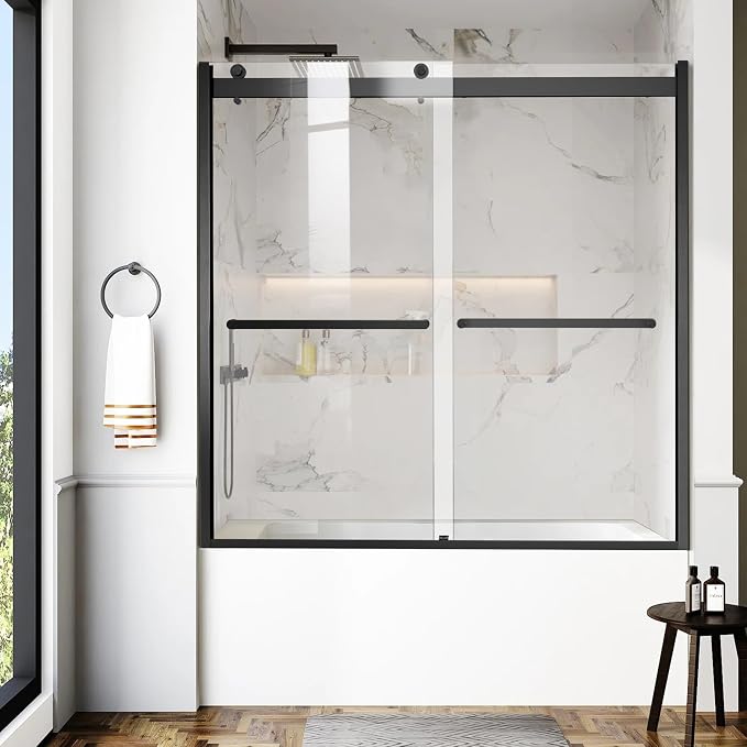Bathtub Shower Door, 60″x 62″ Semi-Frameless Sliding Shower Door, Double by AquivaCoast