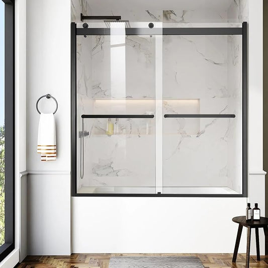 Bathtub Shower Door, 60″x 62″ Semi-Frameless Sliding Shower Door, Double by AquivaCoast