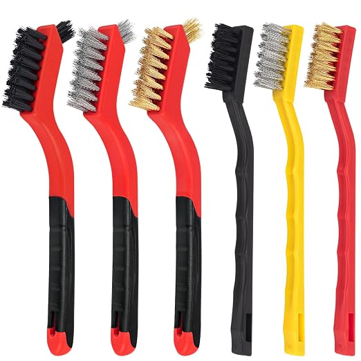 Small Wire Brush Set 6Pcs, Stainless Steel/Brass/Nylon/Bristle Mini Wire Brushes by OWATRKDEY