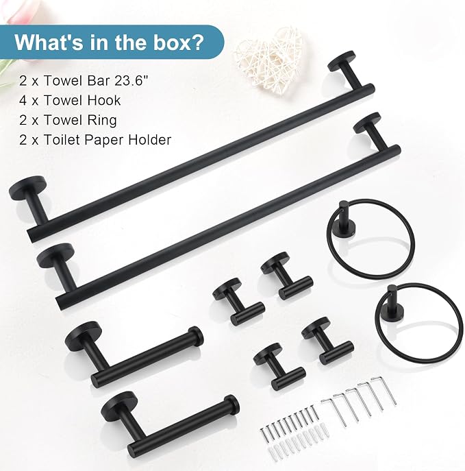 TQKAG Matte Black Bathroom Hardware Accessories Set 10-Pieces, Premium SUS304 - Image 7