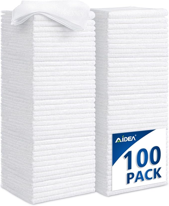 AIDEA Microfiber Cleaning Cloth White-100PK, Absorbent Cleaning Rags, by AIDEAHOME
