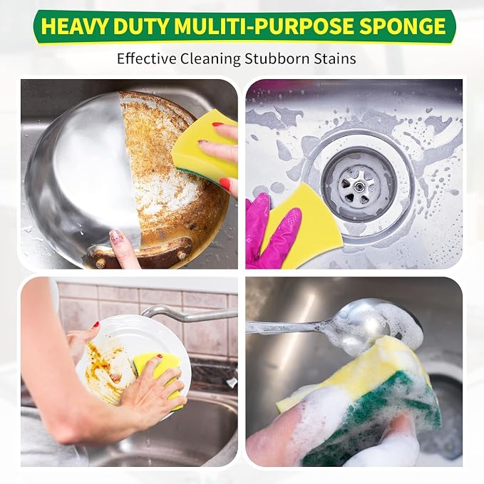 HOMERHYME Heavy Duty Sponges 60 Pack, Double-Side Scratch-Free Dish Sponges - Image 3