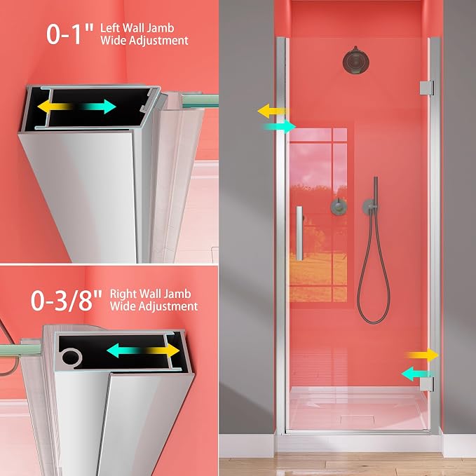 GETPRO Frameless Pivot Shower Door Hinged 30 in. W x 72 in. H Swing Single - Image 3