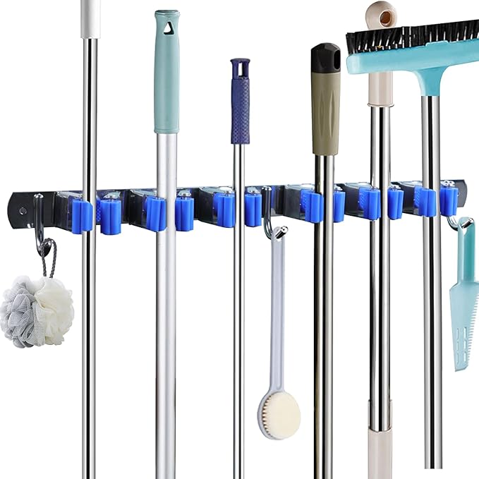 BigKing Mop Broom Holder Wall Mounted, 6 Racks 3 Hooks Heavy Duty Stainless by Unknown