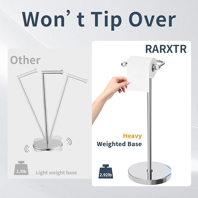 Toilet Paper Holder Stand, Post Pivoting Design Free Standing Toilet Paper - Image 4