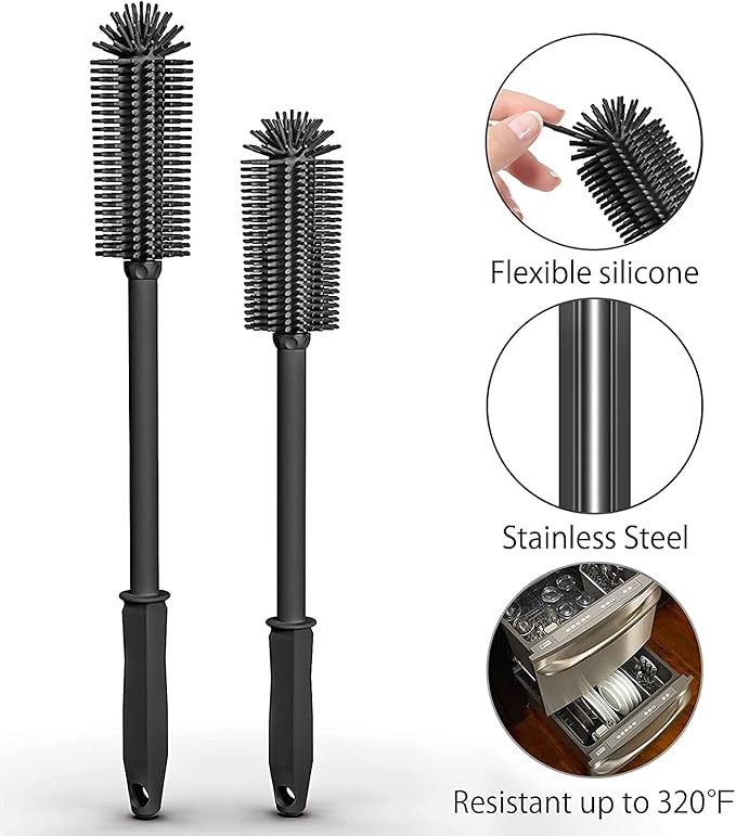 Long Silicone Bottle Cleaning Brush | 2 Pack| 16”+13”Water Bottle Brush Cleaner - Image 3